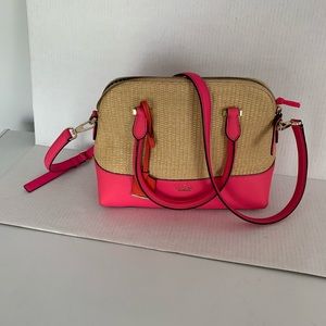 Kate Spade straw & pink leather shoulder purse